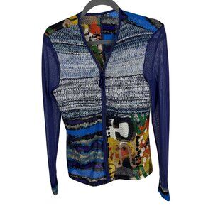 Kaktus Women's Lightweight Patchwork Boho Cardigan Zip-Front Sweater Size M